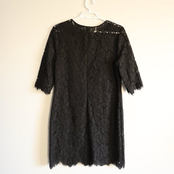 Banana Republic Women's Sz 8 Black Lace 1/4 Length Sleeve Crewneck Midi Dress‎ - Picture 2 of 14